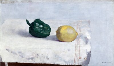Pepper and Lemon on a White Tablecloth by Odilon Redon